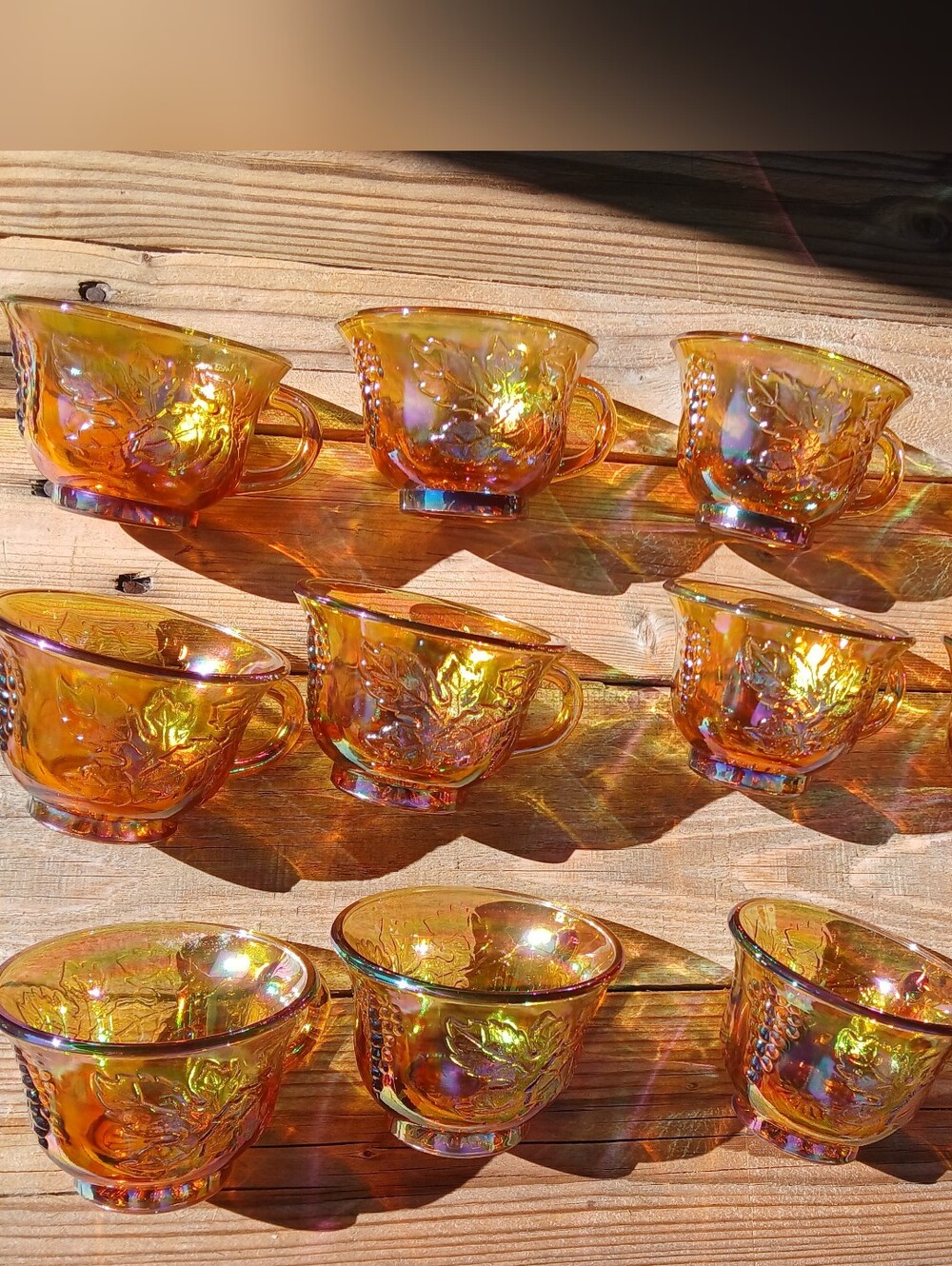 Indiana Glass Iridescent Carnival Glass cups/ Vintage Barware Marigold